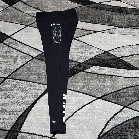 VS PINK 2017 BLACK LOGO MESH HIGH-WAIST COTTON LEGGINGS - Picture 1 of 9